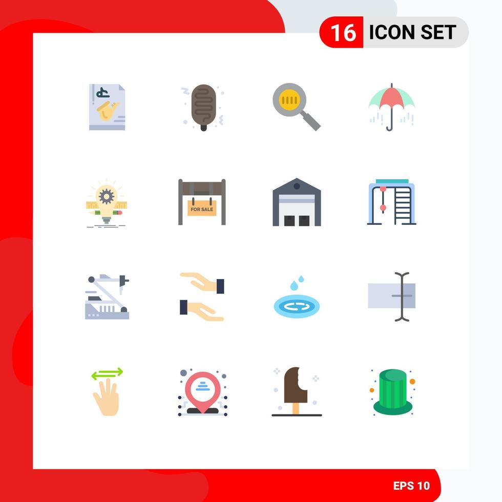 16 iconos creativos, signos y símbolos modernos de la idea, código de primavera, paraguas meteorológico, paquete editable de elementos creativos de diseño de vectores. vector