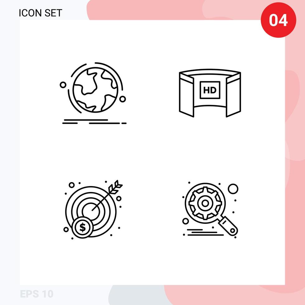 Universal Icon Symbols Group of 4 Modern Filledline Flat Colors of globe hd connection display profit Editable Vector Design Elements