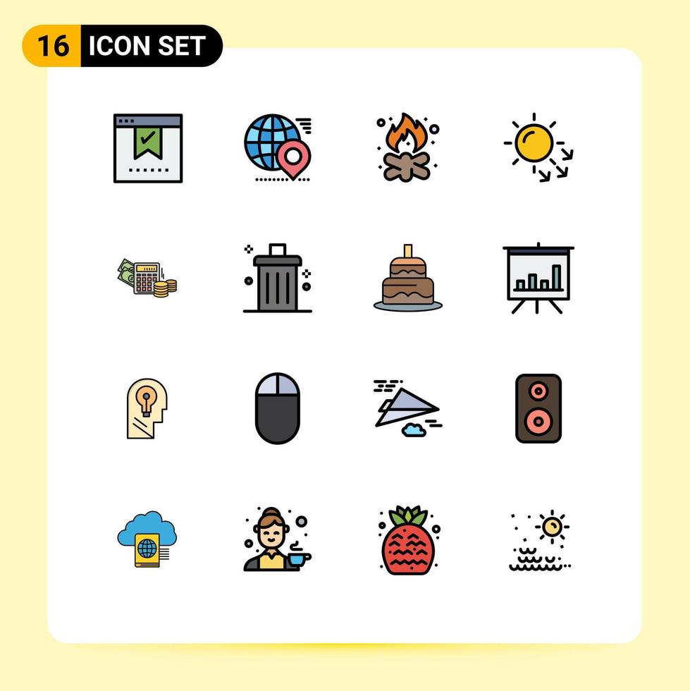 Universal Icon Symbols Group of 16 Modern Flat Color Filled Lines of skin dermatology pin fire camp Editable Creative Vector Design Elements