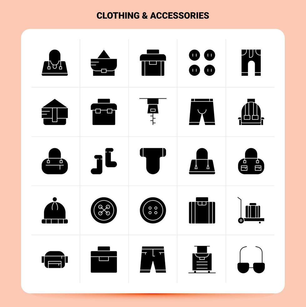 Solid 25 Clothing Accessories Icon set Vector Glyph Style Design Black Icons Set Web and Mobile Business ideas design Vector Illustration