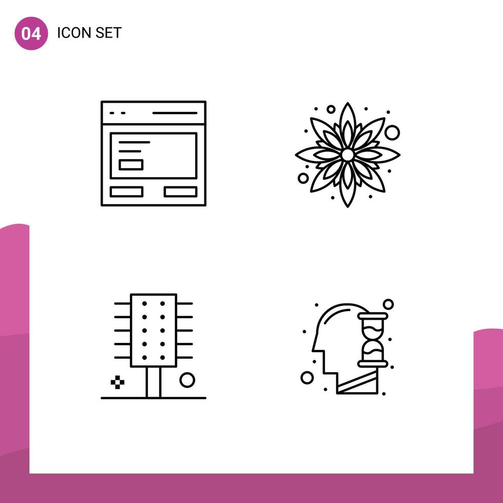 4 Creative Icons Modern Signs and Symbols of action comb interface sunflower hairstyle Editable Vector Design Elements