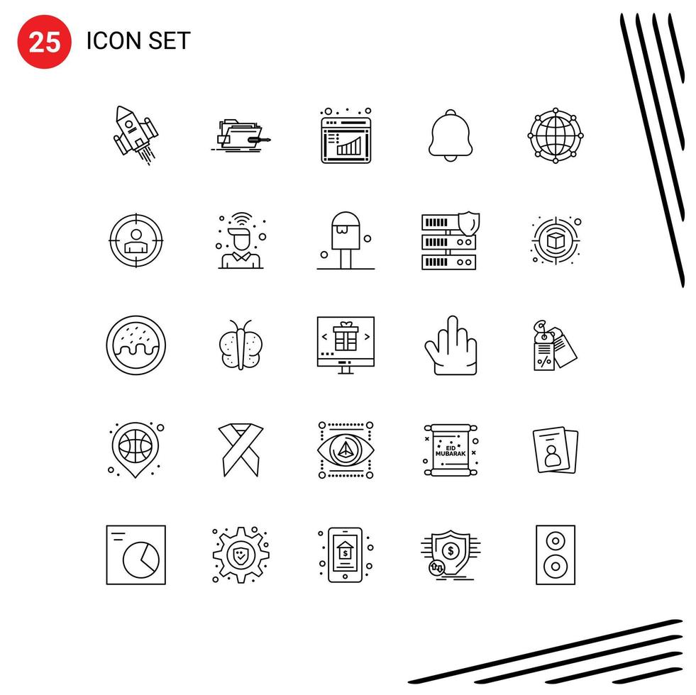 Pictogram Set of 25 Simple Lines of sound bell tech alert graph Editable Vector Design Elements