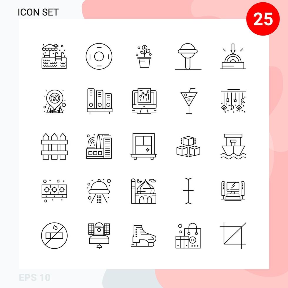 Vector Pack of 25 Icons in Line Style Creative Outline Pack isolated on White Background for Web and Mobile