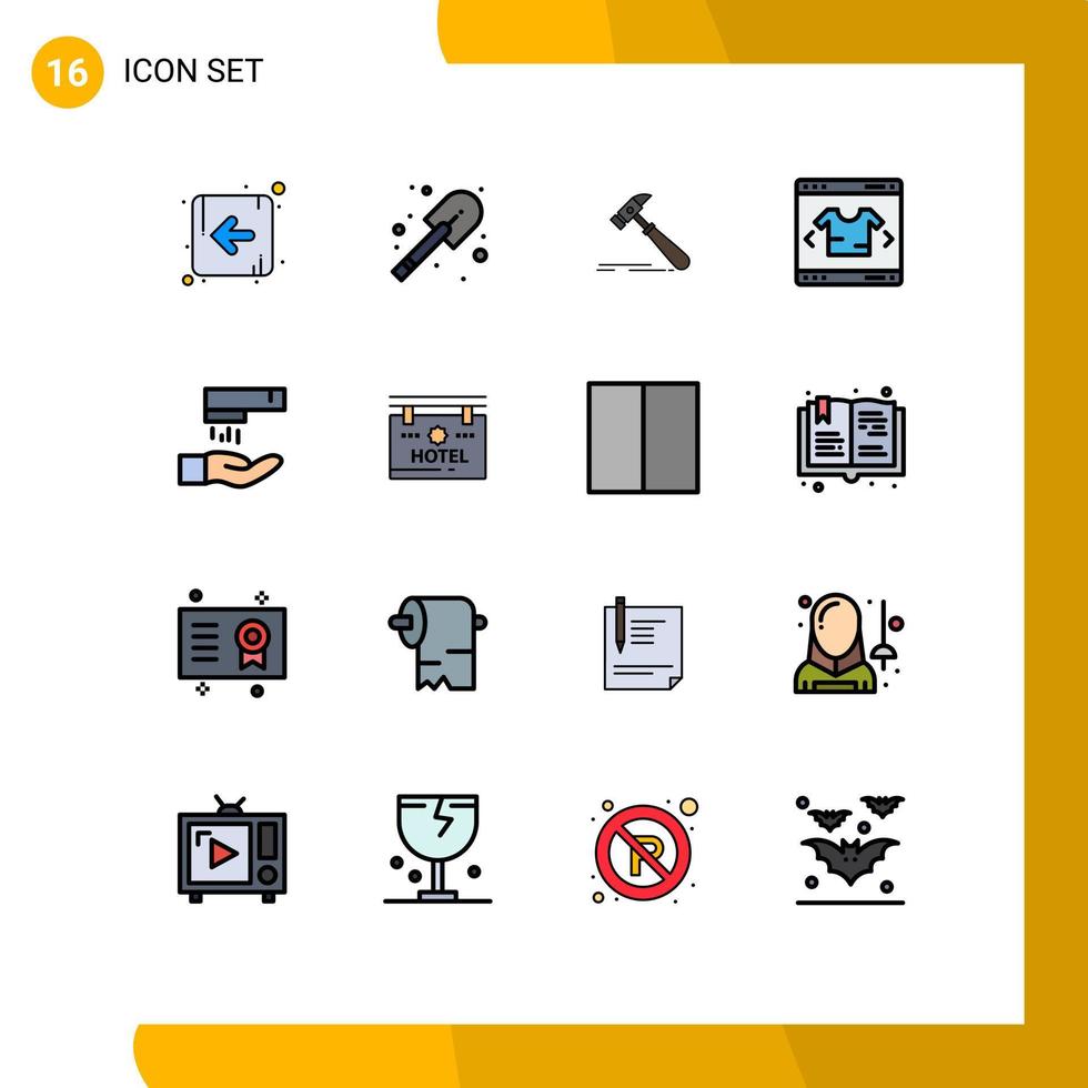 conjunto de 16 iconos modernos de la interfaz de usuario signos de símbolos para la limpieza de herramientas de lavado de manos compras elementos de diseño de vectores creativos editables modernos