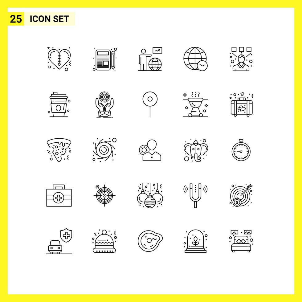Editable Vector Line Pack of 25 Simple Lines of editor time globe web globe Editable Vector Design Elements