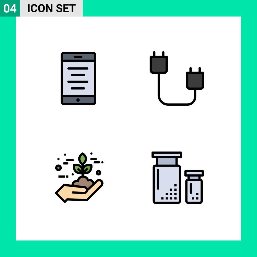 Stock Vector Icon Pack of 4 Line Signs and Symbols for mobile agriculture computers gadget green Editable Vector Design Elements