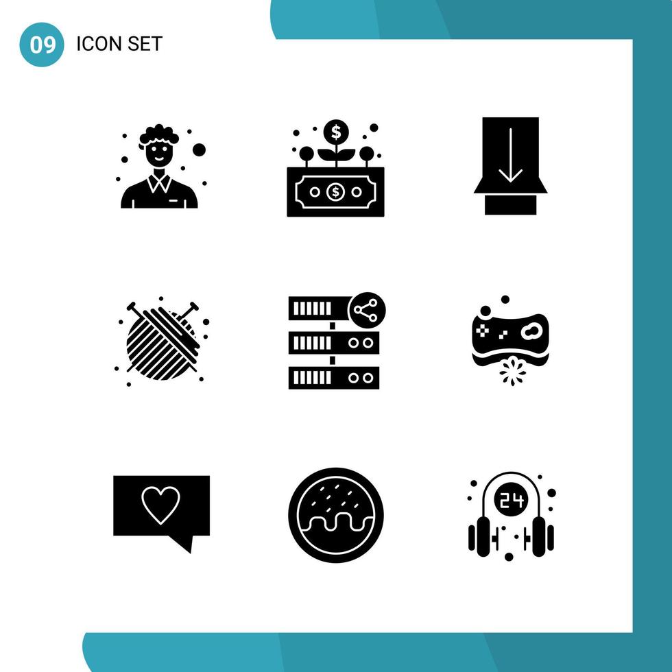 Vector Pack of 9 Glyph Symbols Solid Style Icon Set on White Background for Web and Mobile