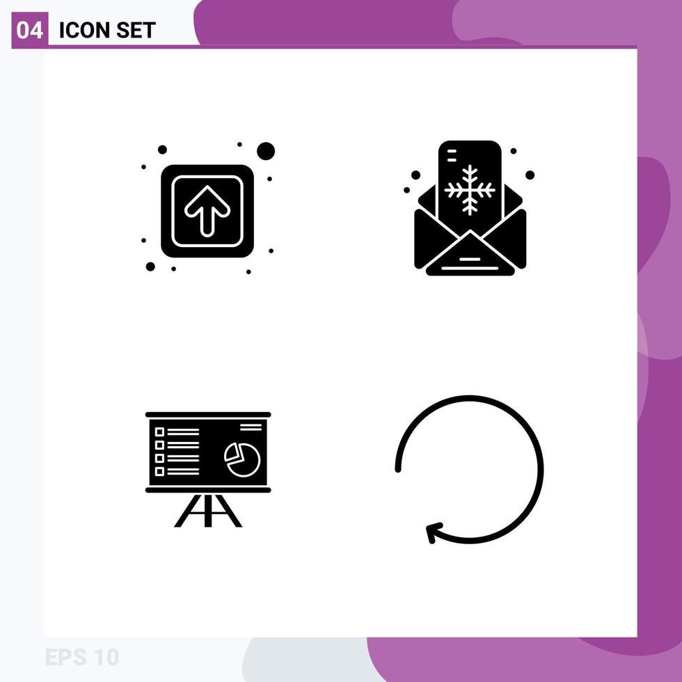 Set of 4 Commercial Solid Glyphs pack for arrow analytics signs letter chart Editable Vector Design Elements