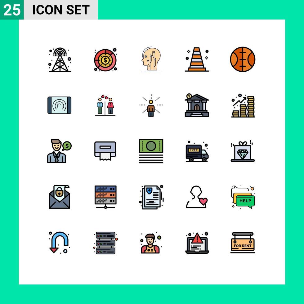 Mobile Interface Filled line Flat Color Set of 25 Pictograms of baseball tools revenue construction knowledge Editable Vector Design Elements