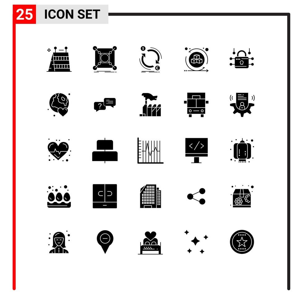 Universal Icon Symbols Group of 25 Modern Solid Glyphs of virtual shapes hub environment money Editable Vector Design Elements