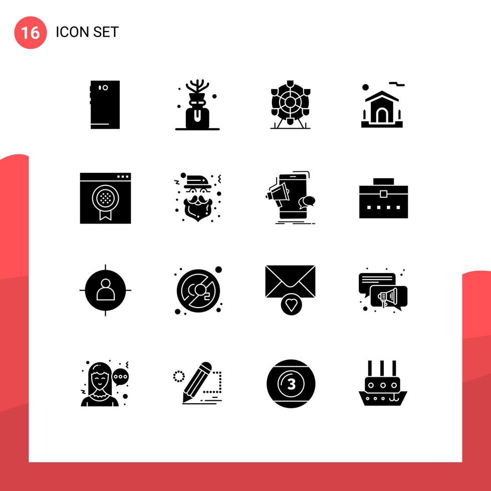 Group of 16 Solid Glyphs Signs and Symbols for browser estate ferris real home Editable Vector Design Elements