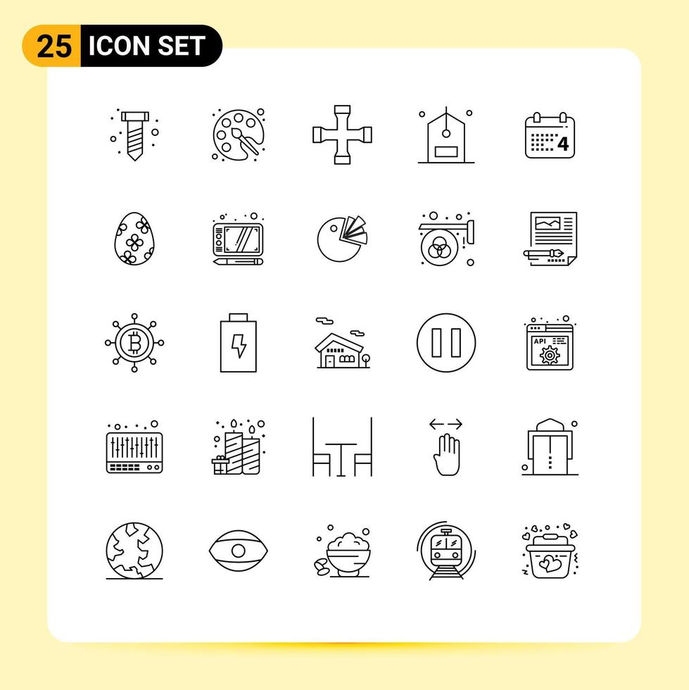25 User Interface Line Pack of modern Signs and Symbols of day e cross wrench discount commerce Editable Vector Design Elements