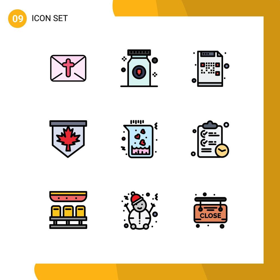 Set of 9 Modern UI Icons Symbols Signs for flask sign code canada tag Editable Vector Design Elements
