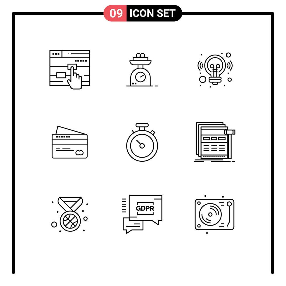 Set of 9 Modern UI Icons Symbols Signs for map pay idea payment card Editable Vector Design Elements