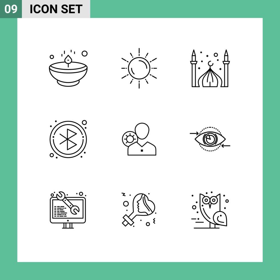 9 User Interface Outline Pack of modern Signs and Symbols of searching bluetooth astronomy eid cresent Editable Vector Design Elements
