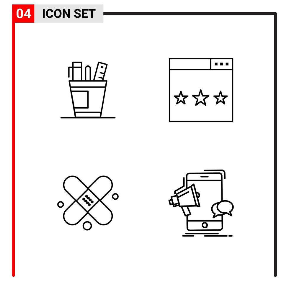 4 iconos generales para el diseño de sitios web, impresión y aplicaciones móviles 4 símbolos de contorno signos aislados sobre fondo blanco paquete de 4 iconos vector