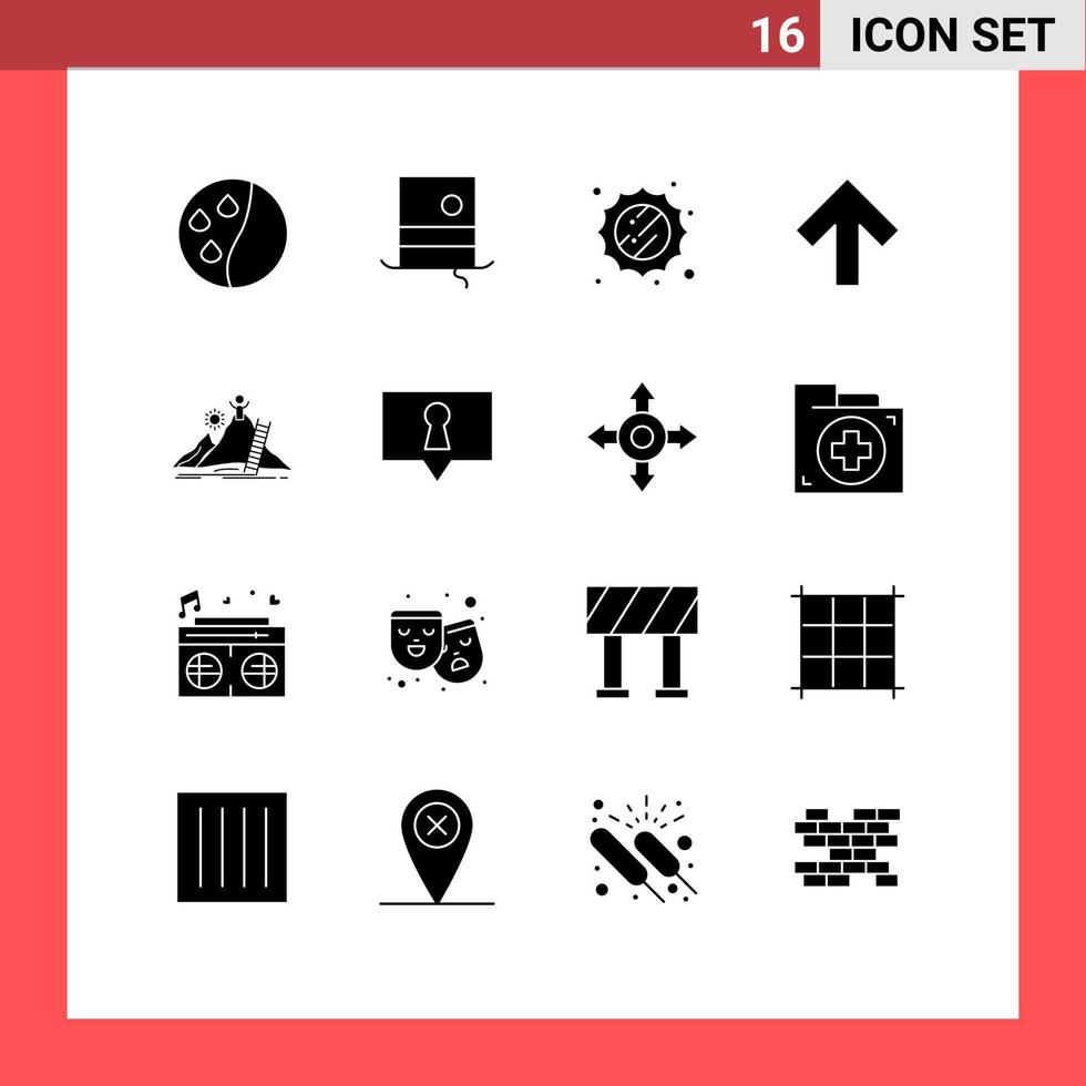 Solid Glyph Pack of 16 Universal Symbols of career development sunny personal forward Editable Vector Design Elements