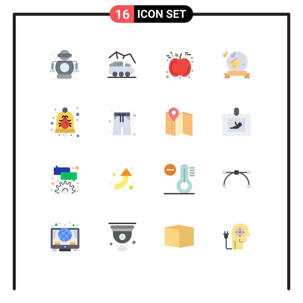 Set of 16 Vector Flat Colors on Grid for bug play transport music ribbon Editable Pack of Creative Vector Design Elements