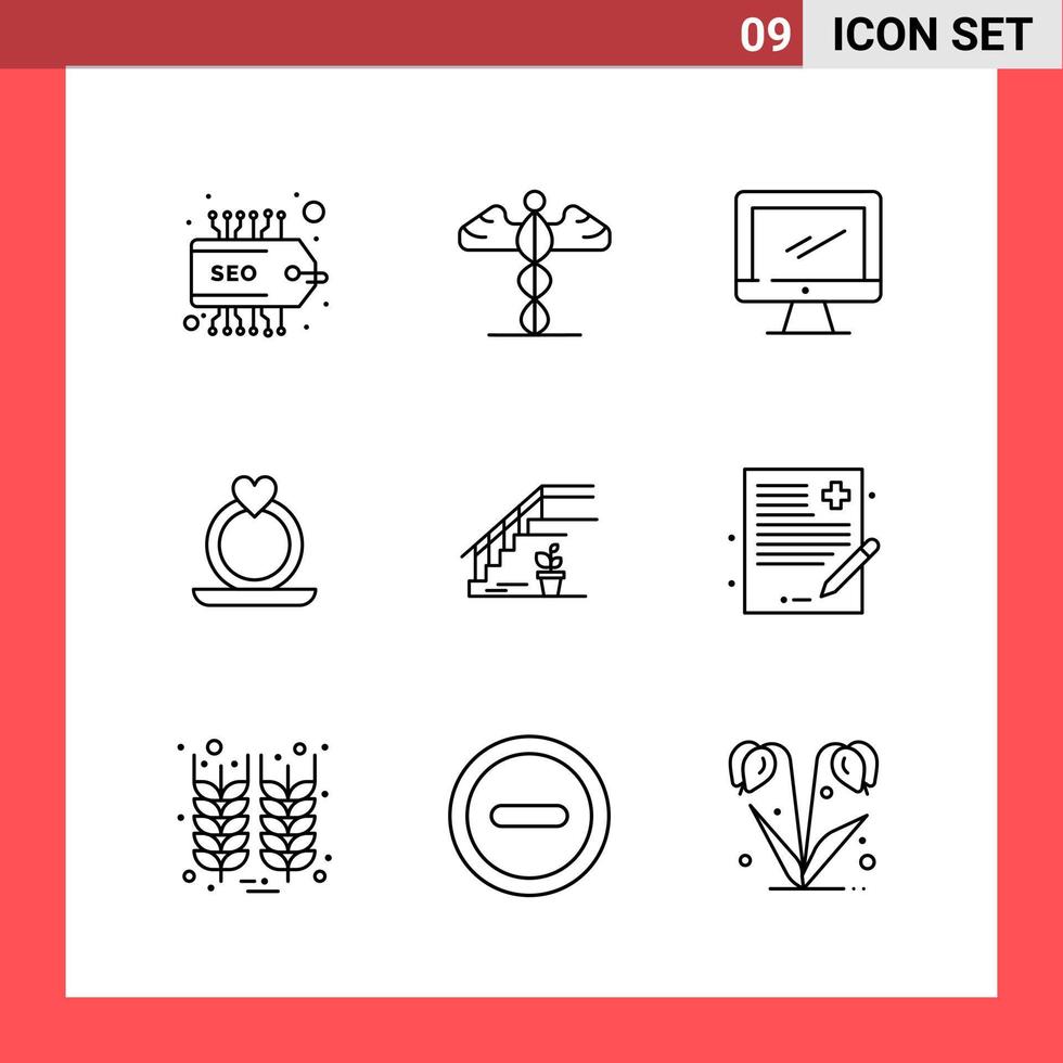 9 Icon Pack Line Style Outline Symbols on White Background Simple Signs for general designing vector