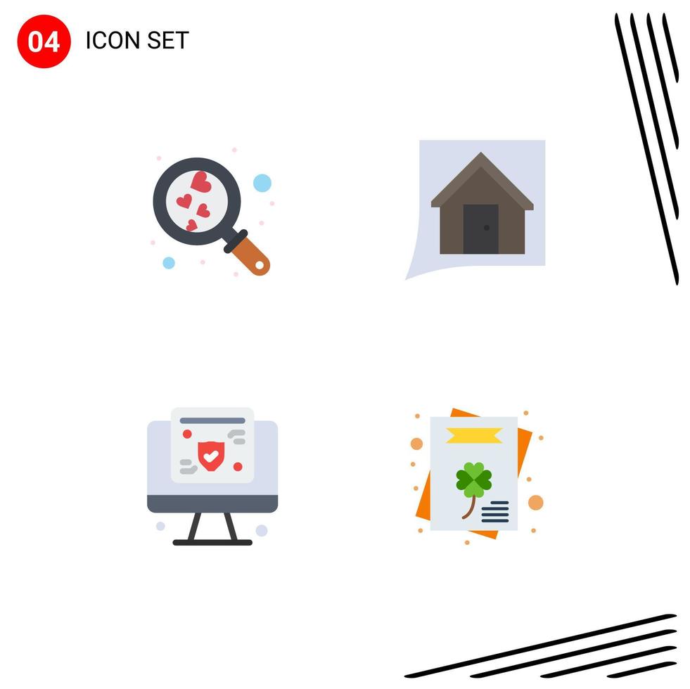 Mobile Interface Flat Icon Set of 4 Pictograms of heart computer wedding conversation screen Editable Vector Design Elements