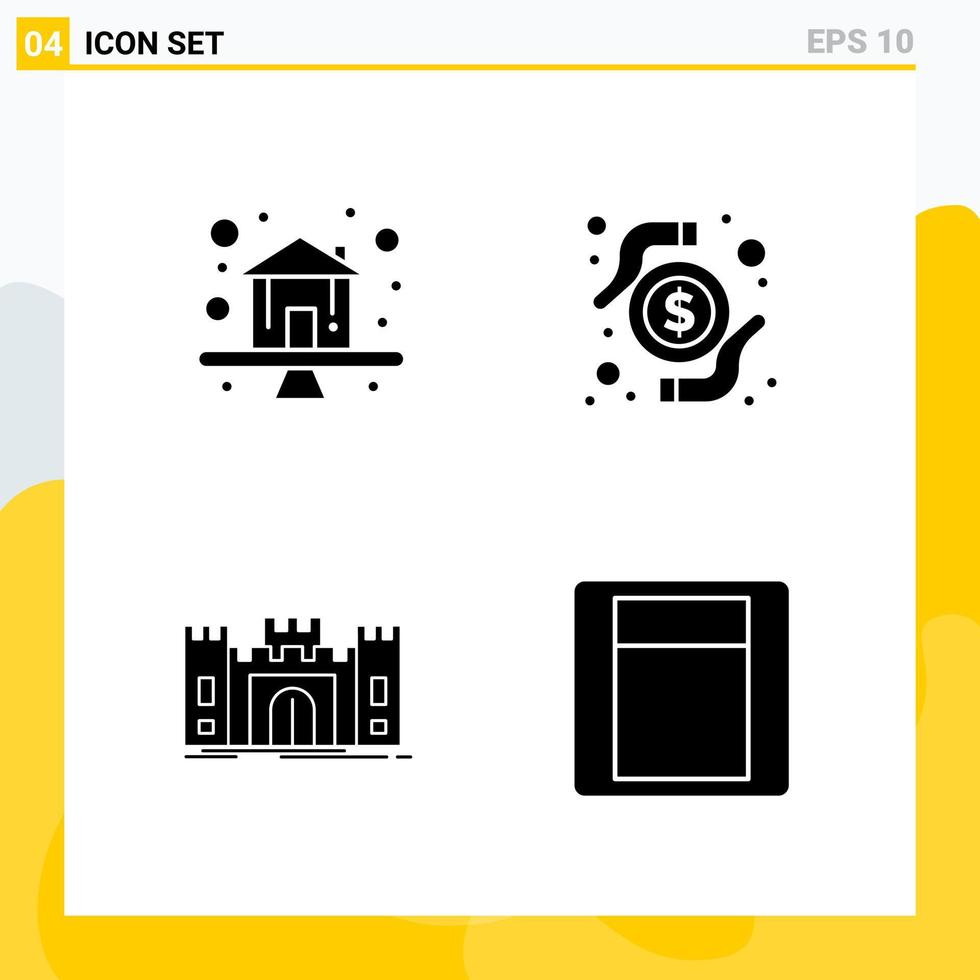 colección de 4 iconos sólidos universales conjunto de iconos para web y móvil vector