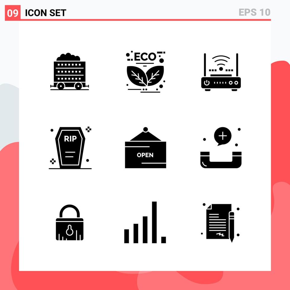 Collection of 9 Vector Icons in solid style Modern Glyph Symbols for Web and Mobile Solid Icon Sign Isolated on White Background 9 Icons