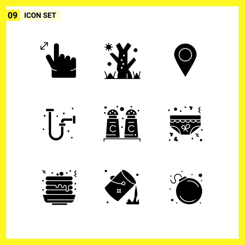 9 Icon Set Simple Solid Symbols Glyph Sign on White Background for Website Design Mobile Applications and Print Media vector