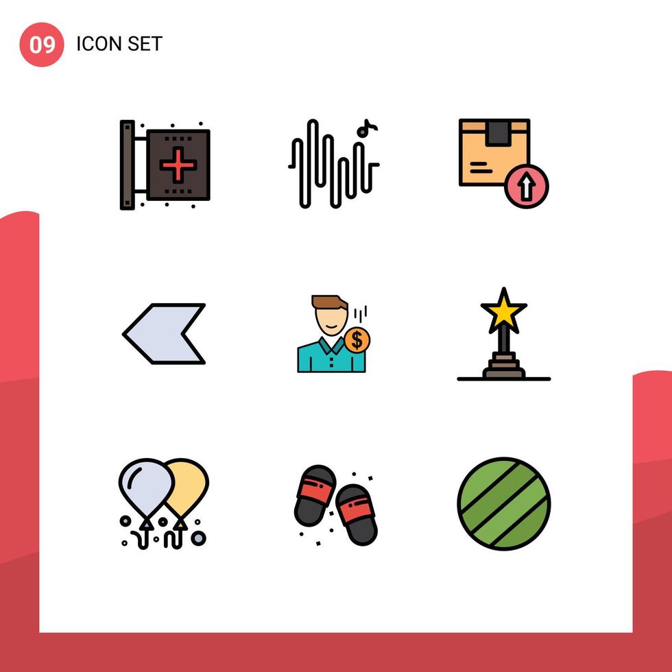 Set of 9 Vector Filledline Flat Colors on Grid for fee left arrow up pointer product Editable Vector Design Elements