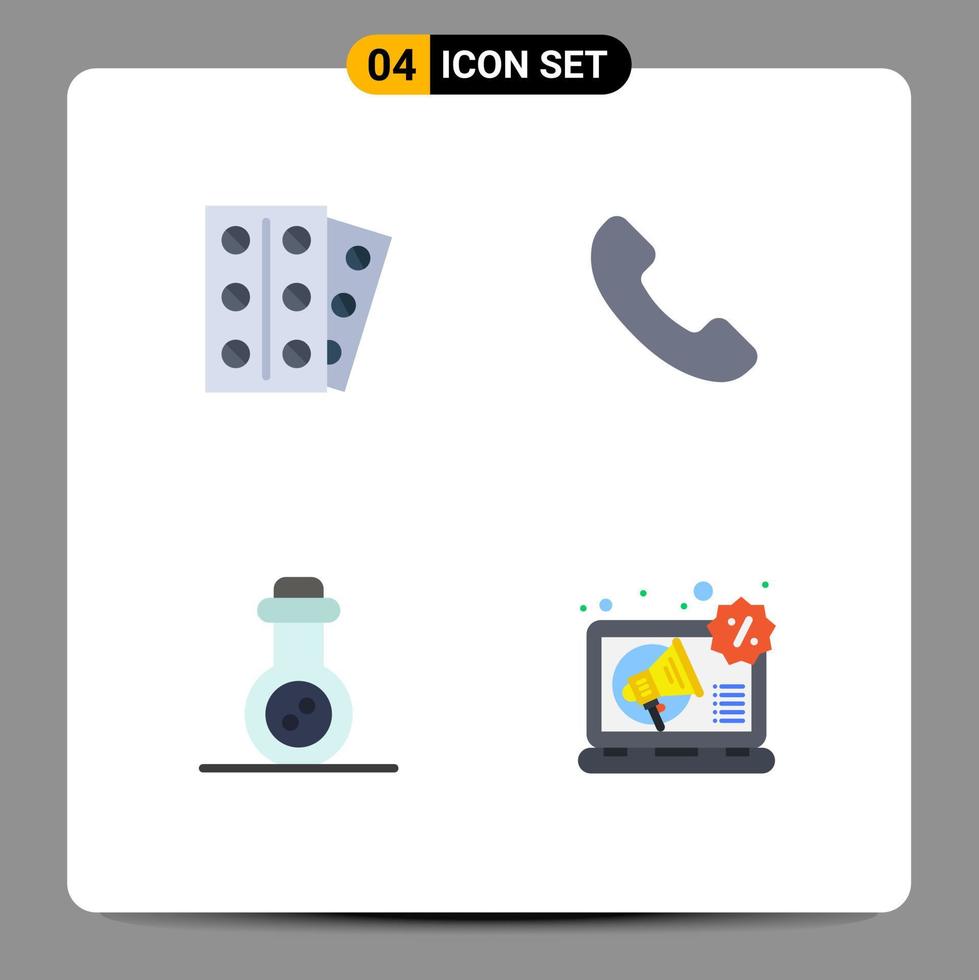 Pictogram Set of 4 Simple Flat Icons of medical tube tablet call digital Editable Vector Design Elements