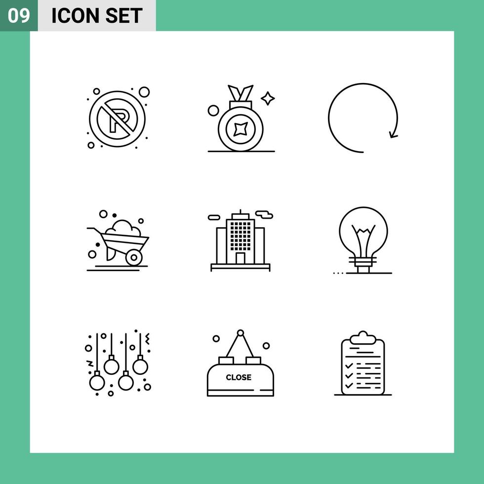 Pictogram Set of 9 Simple Outlines of construction architecture arrow wheelbarrow farm Editable Vector Design Elements