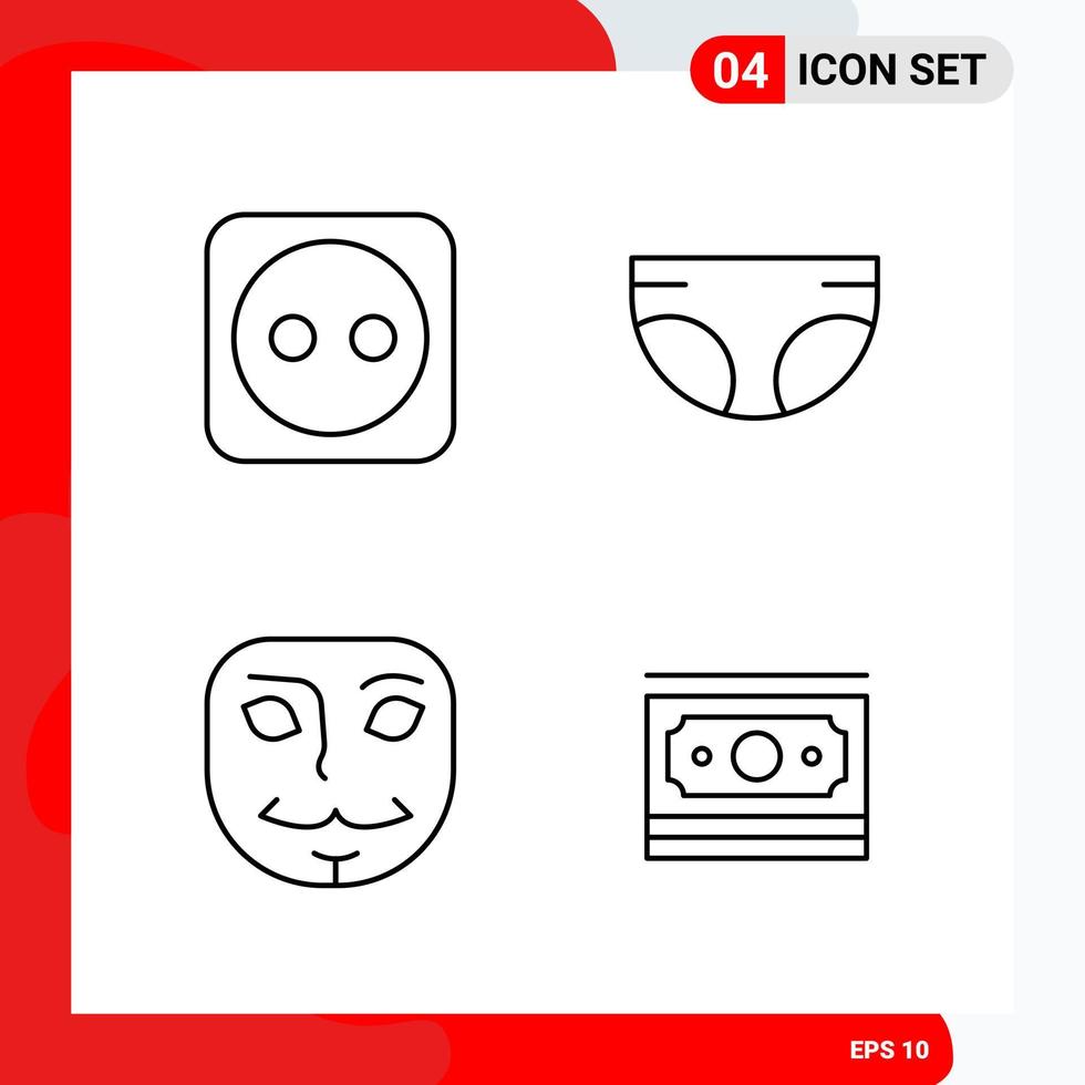 Creative Set of 4 Universal Outline Icons isolated on White Background vector