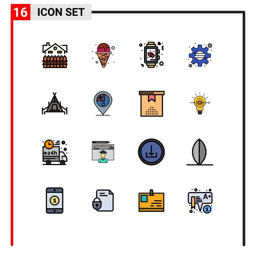 Pictogram Set of 16 Simple Flat Color Filled Lines of startup