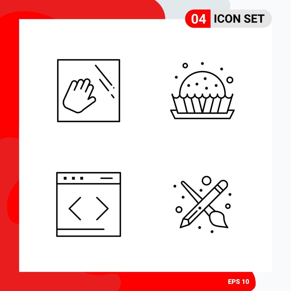 Creative Set of 4 Universal Outline Icons isolated on White Background vector