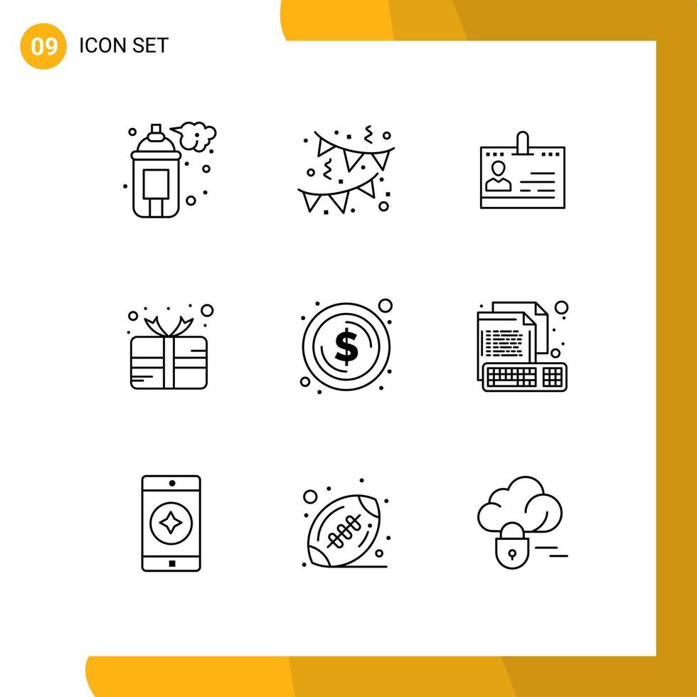 Mobile Interface Outline Set of 9 Pictograms of prize gift business carnival people Editable Vector Design Elements