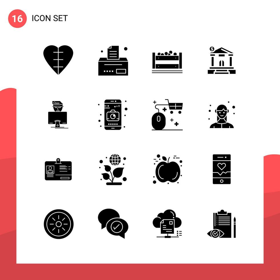 Pack of 16 Universal Glyph Icons for Print Media on White Background vector