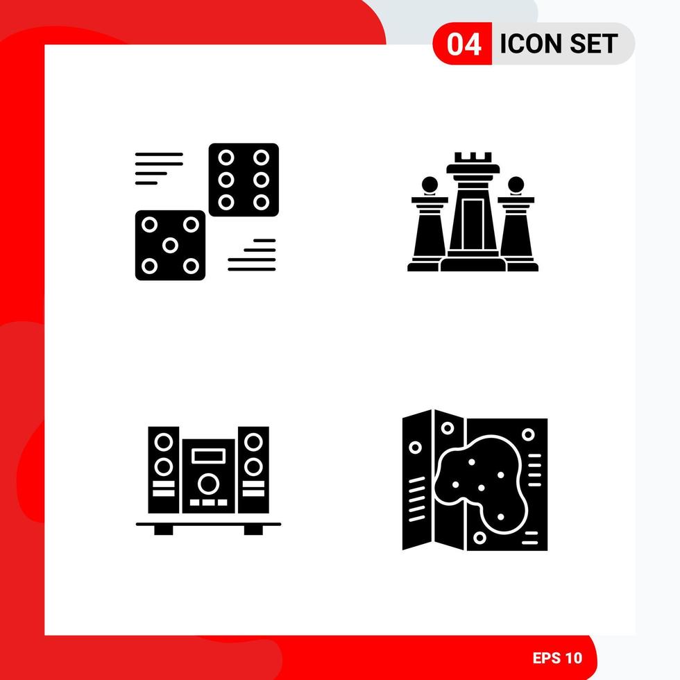 Creative Set of 4 Universal Glyph Icons isolated on White Background vector