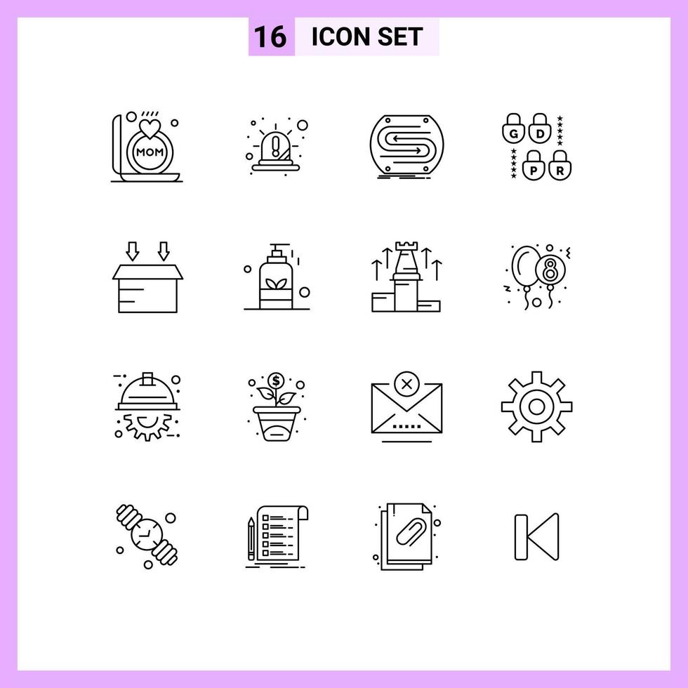 Modern Set of 16 Outlines and symbols such as box lock siren gdpr match Editable Vector Design Elements