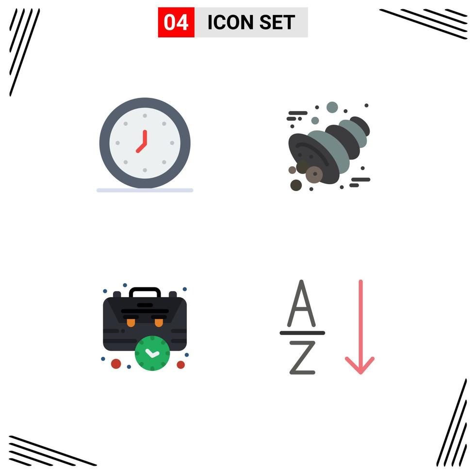 Modern Set of 4 Flat Icons Pictograph of alarm bag time cornucopia case Editable Vector Design Elements