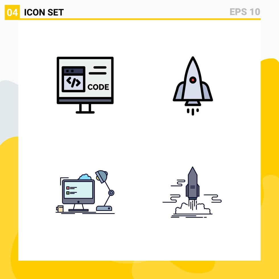 Set of 4 Modern UI Icons Symbols Signs for app travel develop spaceship workstation Editable Vector Design Elements