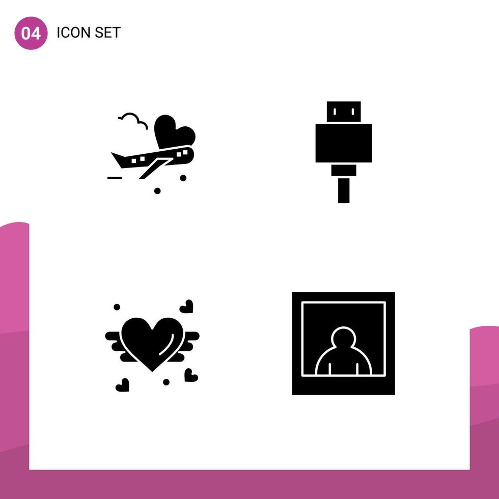 4 Creative Icons Modern Signs and Symbols of fly love airport storage wedding Editable Vector Design Elements