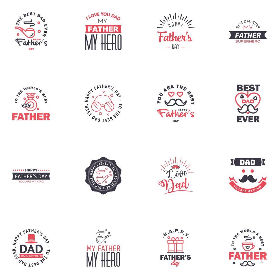 Happy fathers day set 16 Black and Pink Vector typography Vintage lettering for fathers day greeting cards banners tshirt design You are the best dad Editable Vector Design Elements