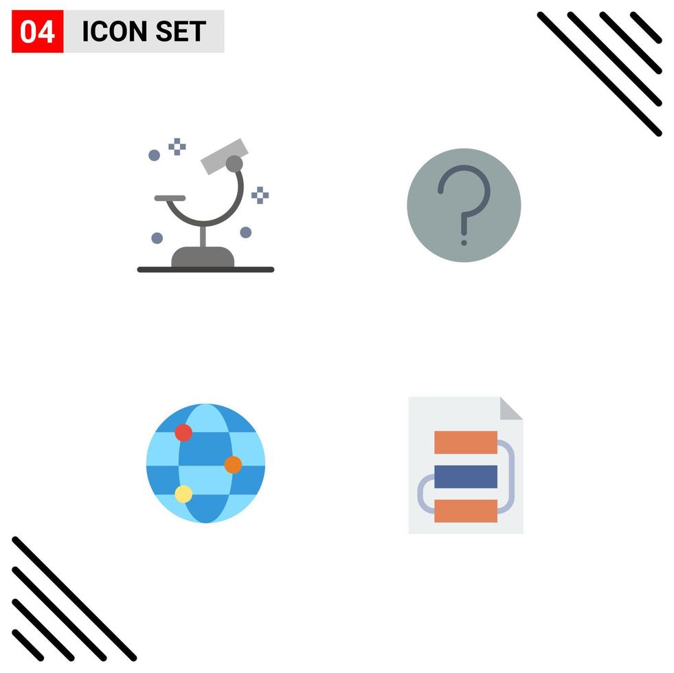 Universal Icon Symbols Group of 4 Modern Flat Icons of biology globe research help world Editable Vector Design Elements