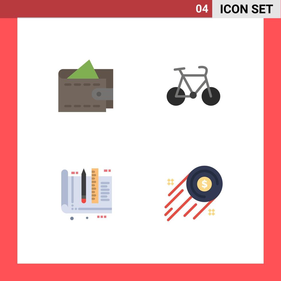 símbolos de iconos universales grupo de 4 iconos planos modernos de educación en efectivo herramientas de viaje en bicicleta elementos de diseño vectorial editables vector