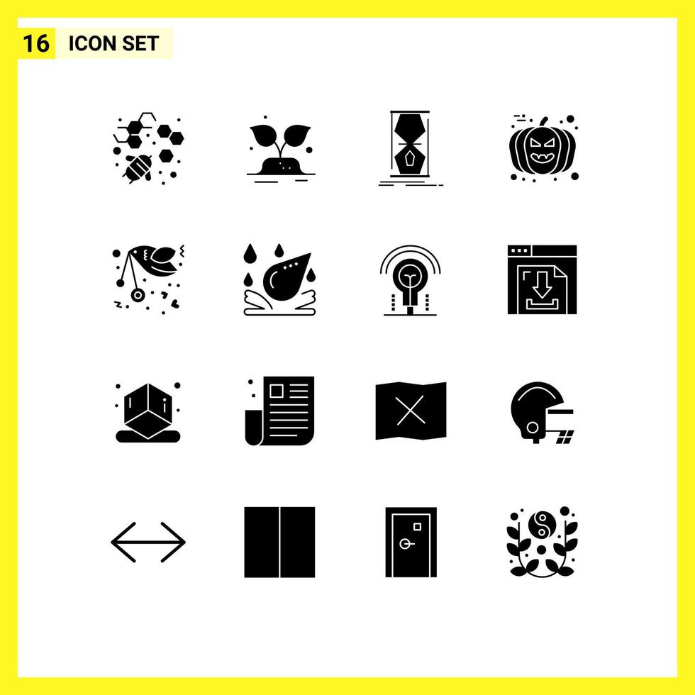 conjunto de 16 iconos de interfaz de usuario modernos símbolos signos para volar avatar reloj cara de calabaza elementos de diseño vectorial editables vector