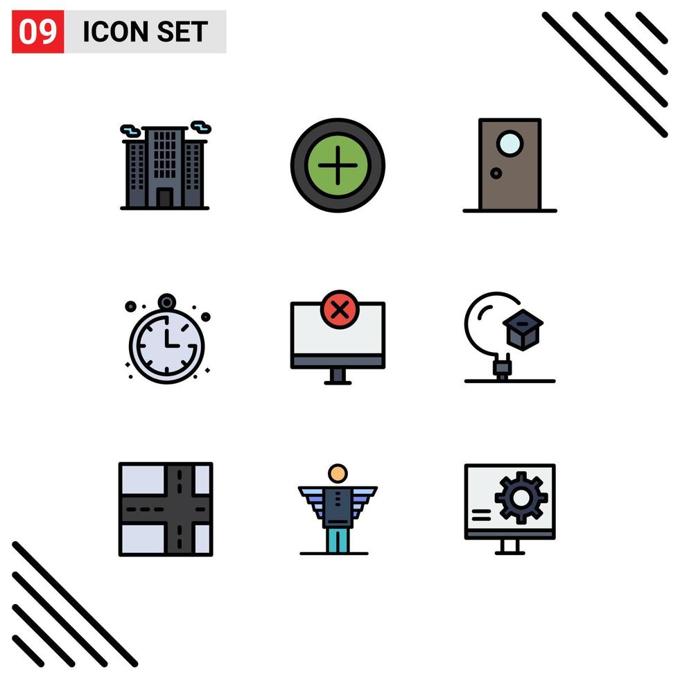 9 Universal Filledline Flat Color Signs Symbols of gadget computers entrance summer compass Editable Vector Design Elements