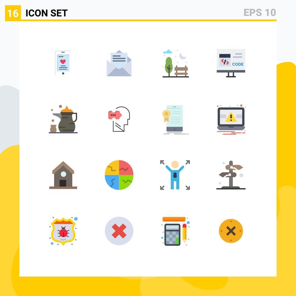 Modern Set of 16 Flat Colors and symbols such as cup development bench develop code Editable Pack of Creative Vector Design Elements