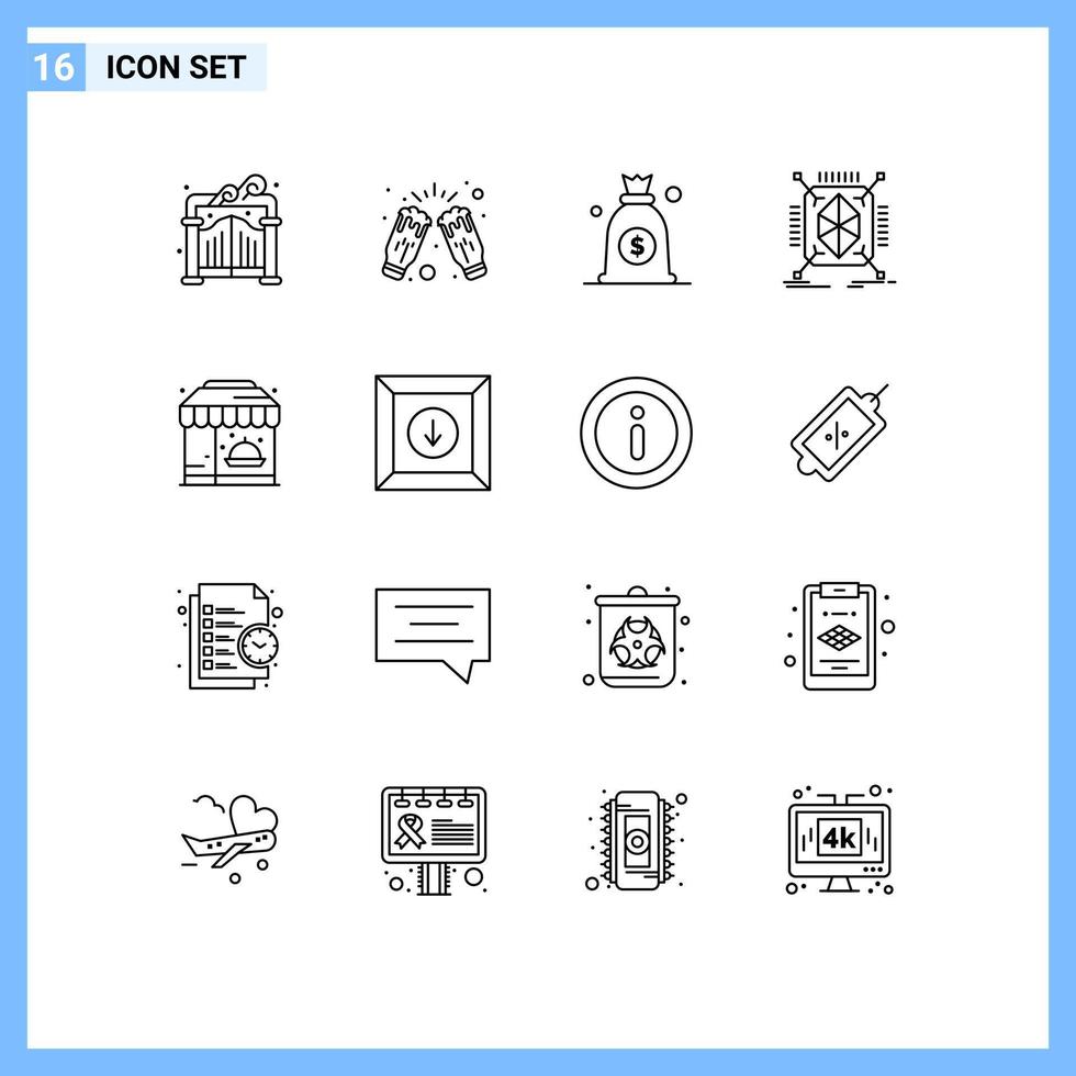 16 Thematic Vector Outlines and Editable Symbols of hotel city dollar structure prototyping Editable Vector Design Elements