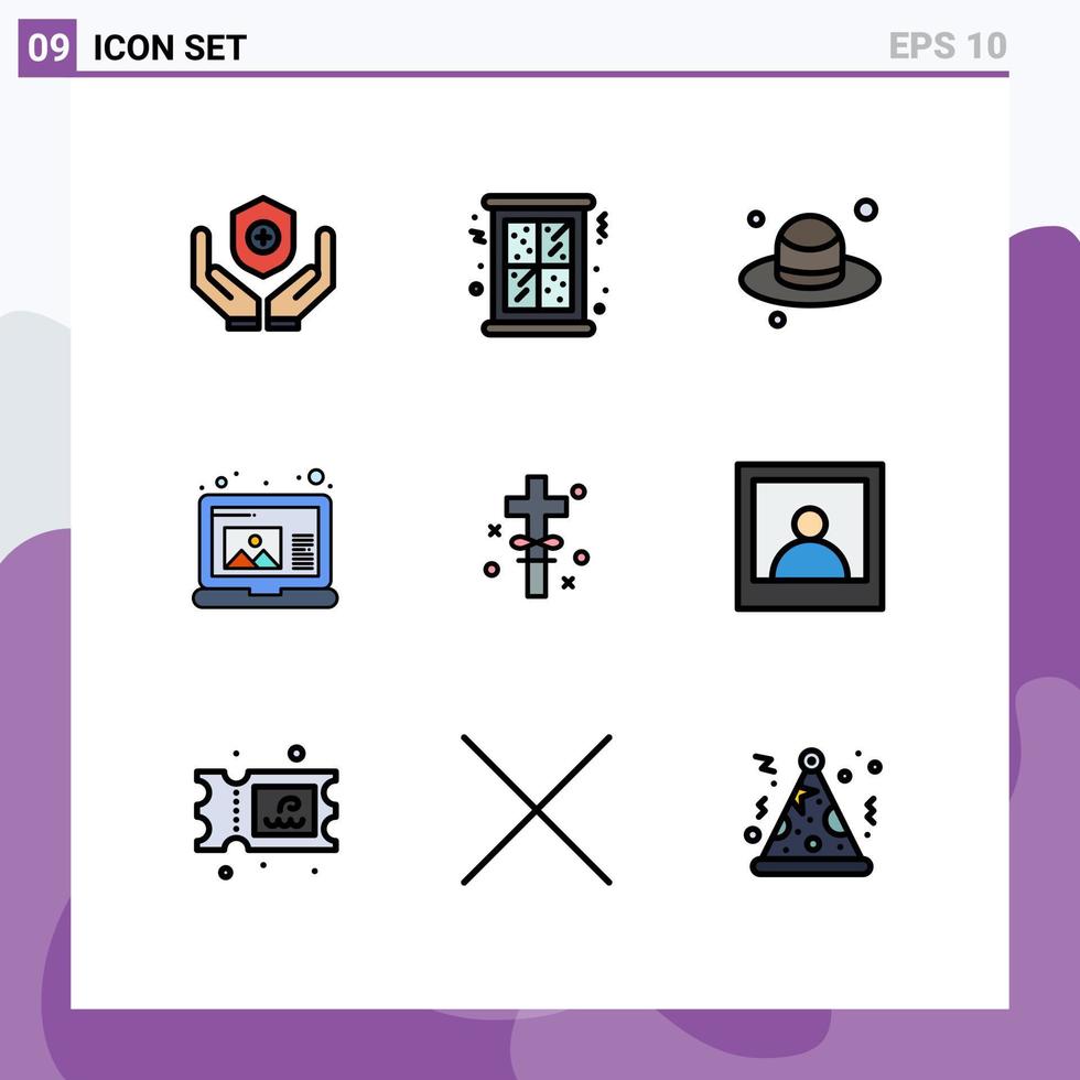 Universal Icon Symbols Group of 9 Modern Filledline Flat Colors of easter holidays brim cross draw Editable Vector Design Elements