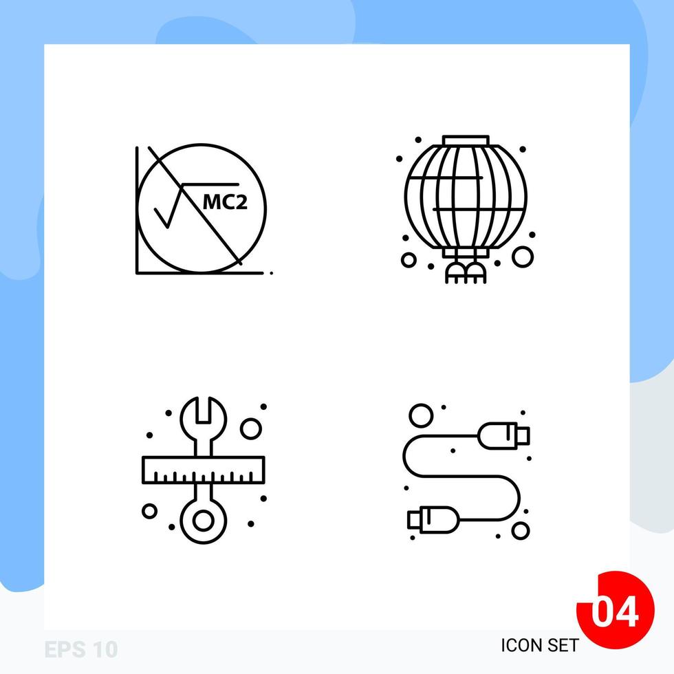 Modern Pack of 4 Icons Line Outline Symbols isolated on White Backgound for Website designing vector