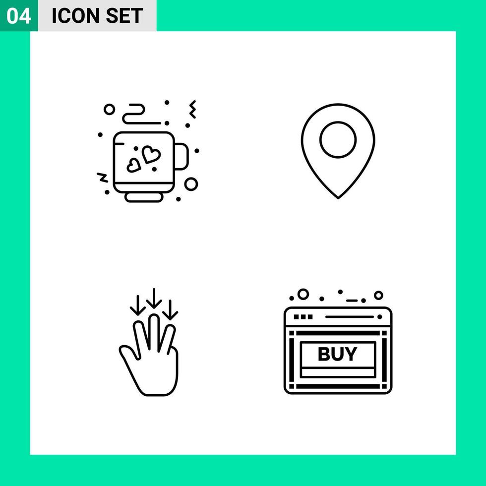 Pack of 4 Line Style Icon Set Outline Symbols for print Creative Signs Isolated on White Background 4 Icon Set vector
